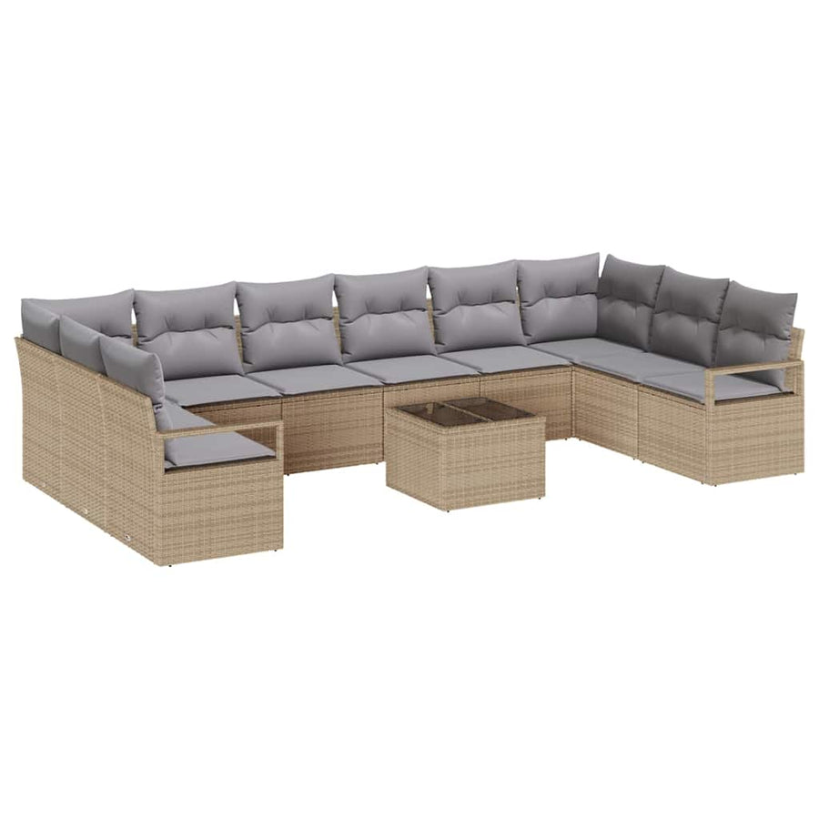 Bankstel met kussen 11 pcs Beige poly rattan