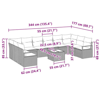 Bankstel met kussen 11 pcs Beige poly rattan