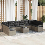 Tuinbank set poly rattan lichtgrijs 11 delig