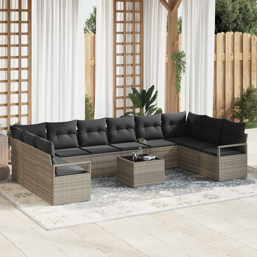 Bankstel met kussen 11 pcs Lichtgrijs poly rattan