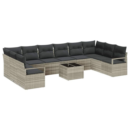 Bankstel met kussen 11 pcs Lichtgrijs poly rattan