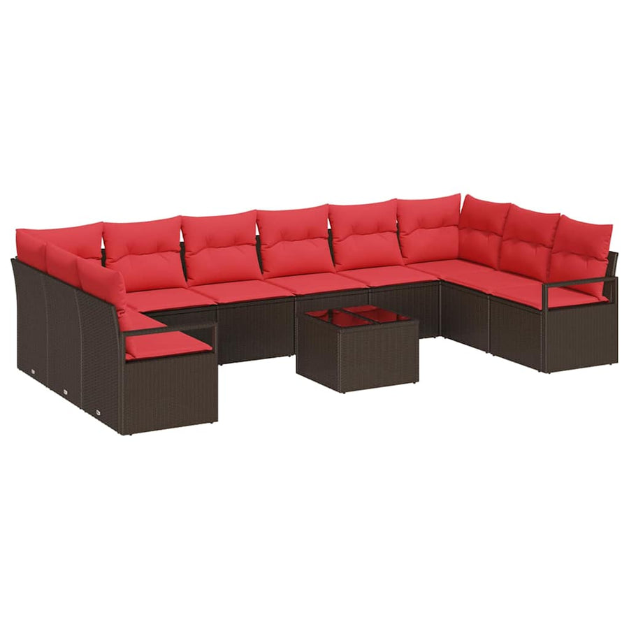 Bankstel met kussen 11 pcs Bruin poly rattan
