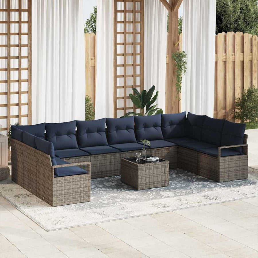 Bankstel met kussen 11 pcs Grijs poly rattan