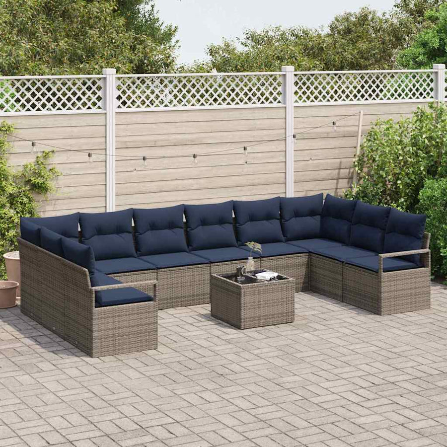 Bankstel met kussen 11 pcs Grijs poly rattan