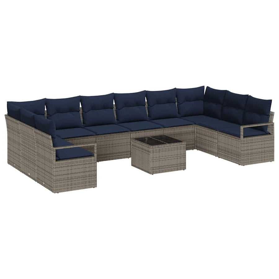 Bankstel met kussen 11 pcs Grijs poly rattan