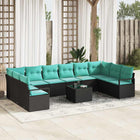 Sofa set with cushion 11 pcs Black poly rattan