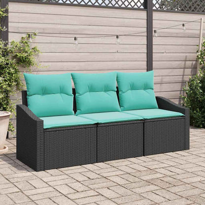 Bankstel met kussen 3 pcs Zwart poly rattan
