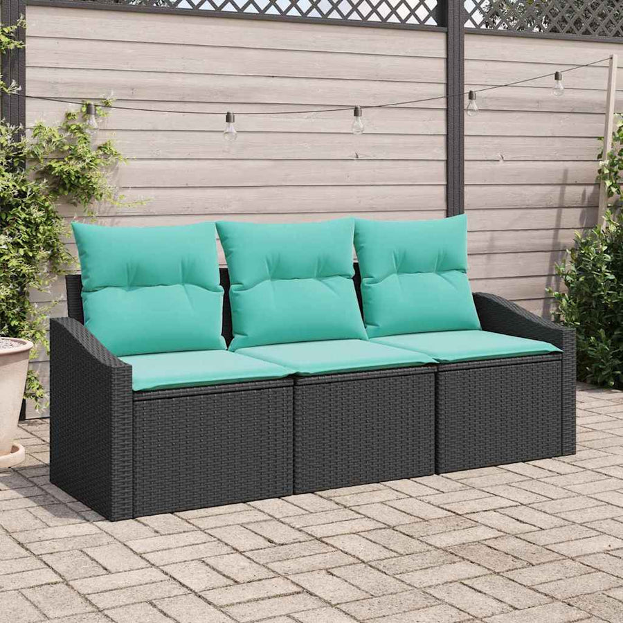 Bankstel met kussen 3 pcs Zwart poly rattan