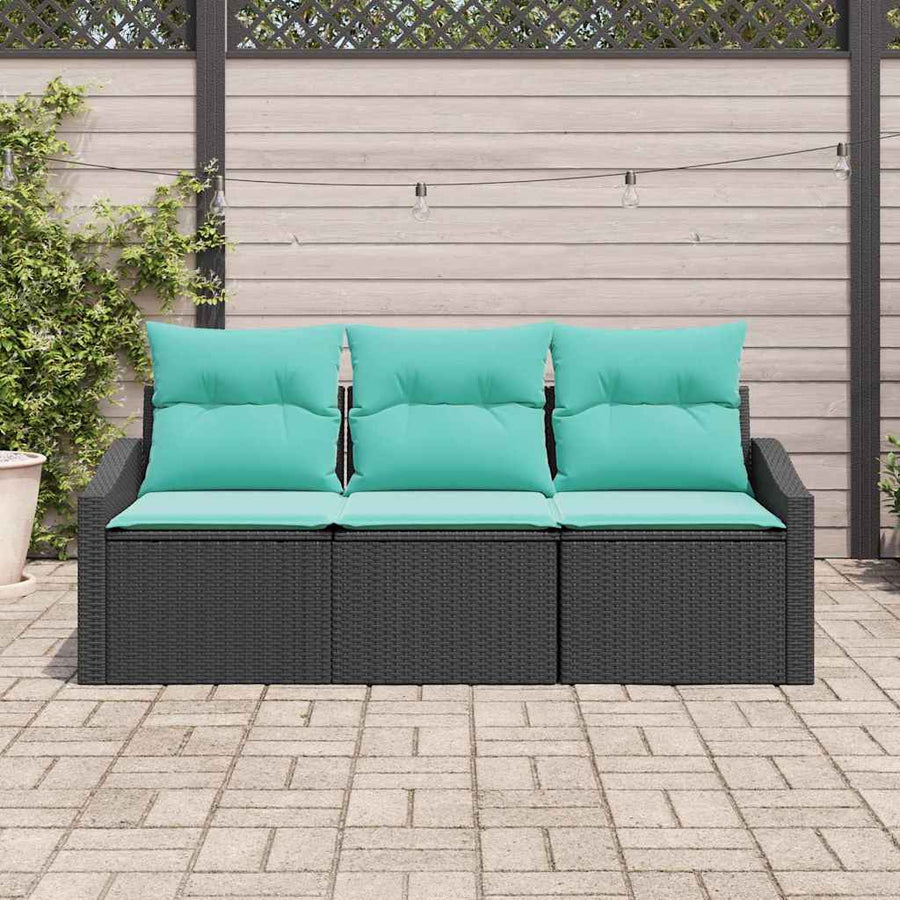 Bankstel met kussen 3 pcs Zwart poly rattan