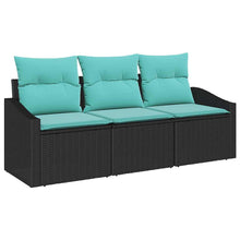 Bankstel met kussen 3 pcs Zwart poly rattan