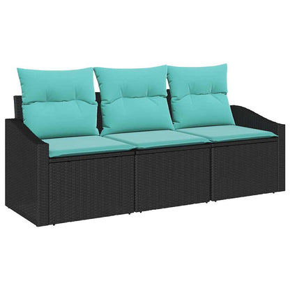 Bankstel met kussen 3 pcs Zwart poly rattan