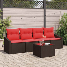 Bankstel 5 st 3-Aantal zitplaatsen Bruin en Rood poly rattan