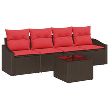 Bankstel 5 st 3-Aantal zitplaatsen Bruin en Rood poly rattan