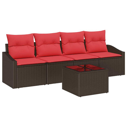 Bankstel 5 st 3-Aantal zitplaatsen Bruin en Rood poly rattan