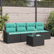 Bankstel 5-delig poly rattan zwart turquoise