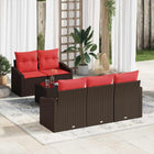 Loungeset poly rattan bruin rood 6-delig