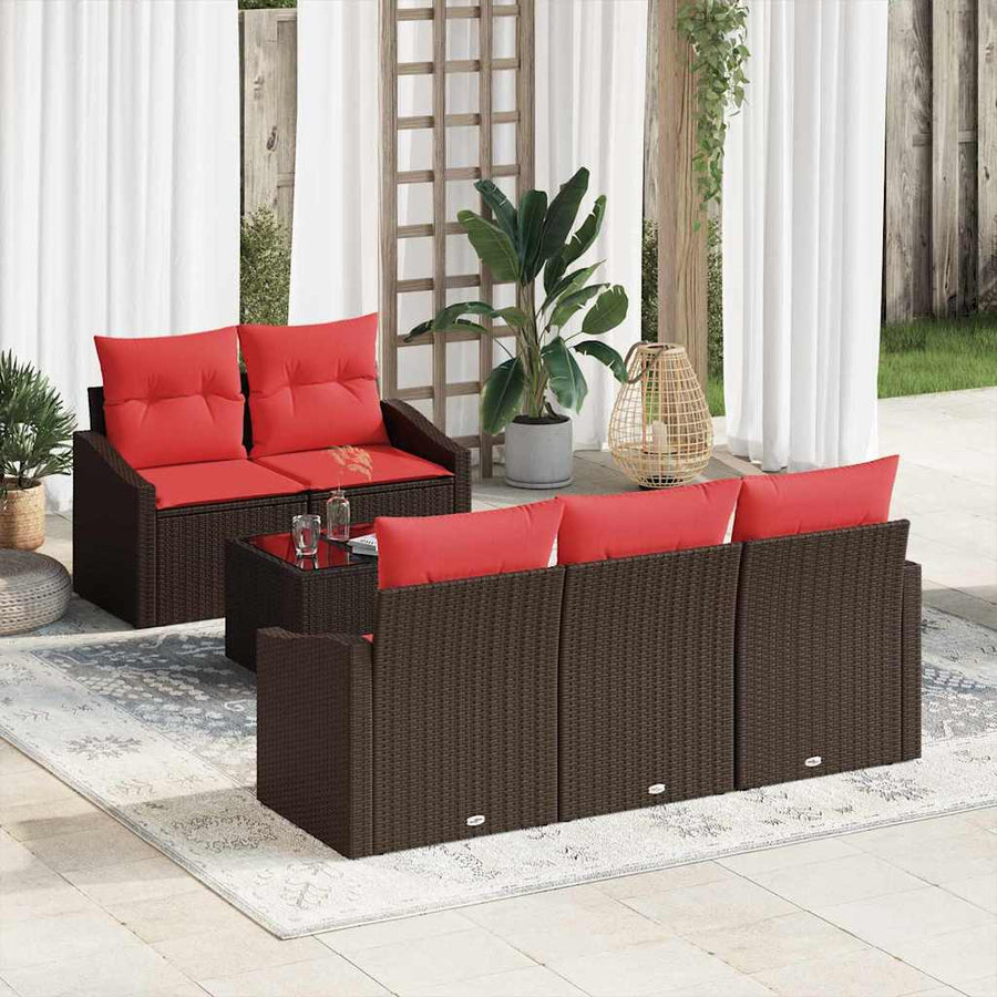 Bankstel 6 st 3-Aantal zitplaatsen Bruin en Rood poly rattan