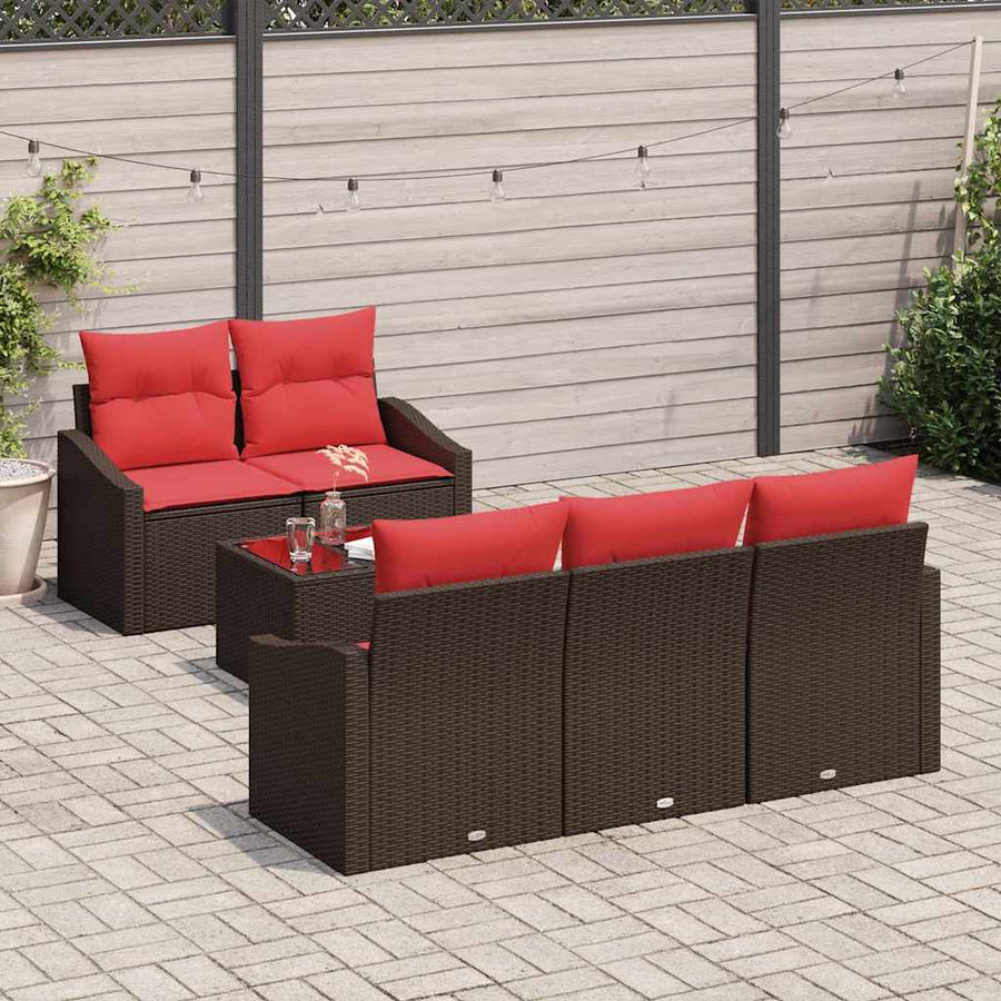 Bankstel 6 st 3-Aantal zitplaatsen Bruin en Rood poly rattan