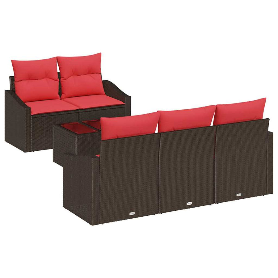 Bankstel 6 st 3-Aantal zitplaatsen Bruin en Rood poly rattan