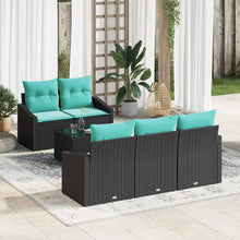 Bankstel met kussen 6 pcs Zwart en Turquoise poly rattan