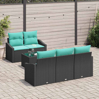Bankstel met kussen 6 pcs Zwart en Turquoise poly rattan