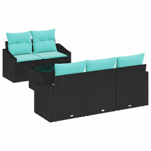 Bankstel met kussen 6 pcs Zwart en Turquoise poly rattan