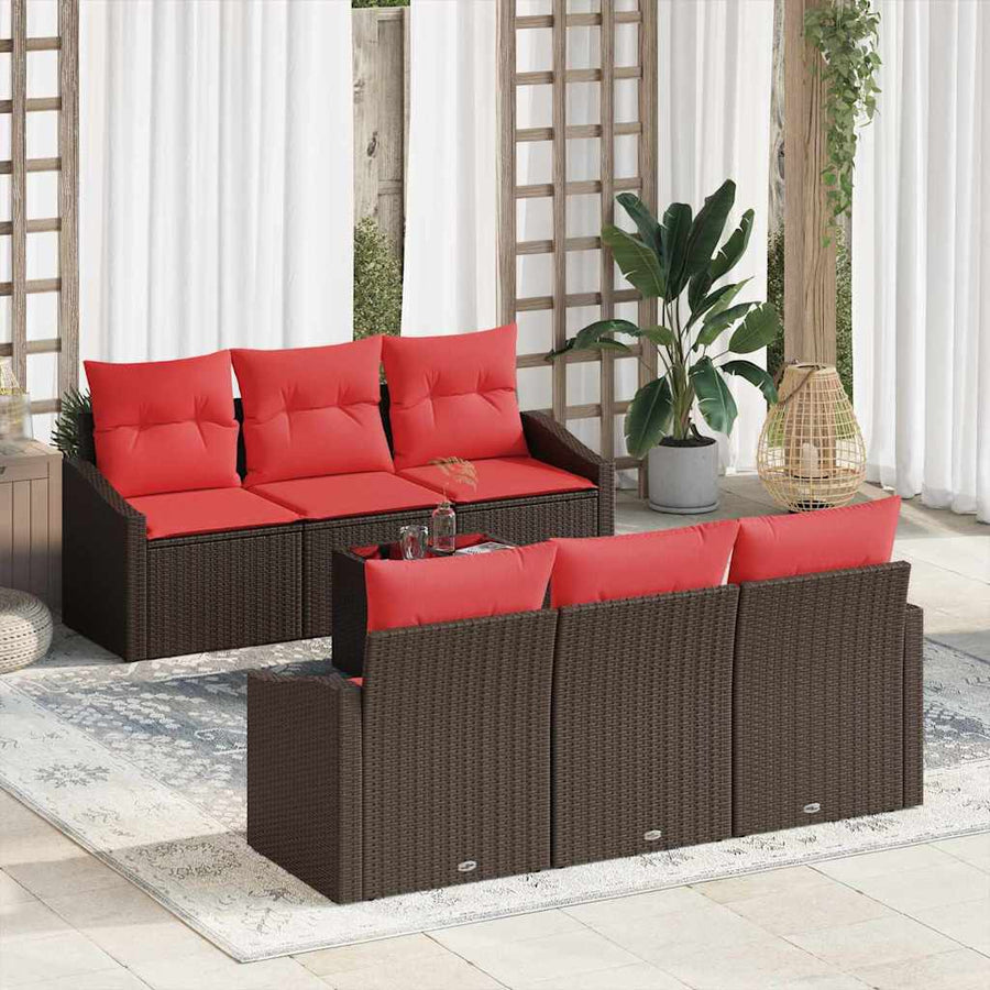 Bankstel 7 st 3-Aantal zitplaatsen Bruin en Rood poly rattan