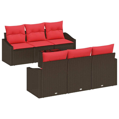 Bankstel 7 st 3-Aantal zitplaatsen Bruin en Rood poly rattan