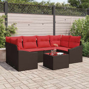 Modulaire bankstel 7-delig poly rattan bruin/rood
