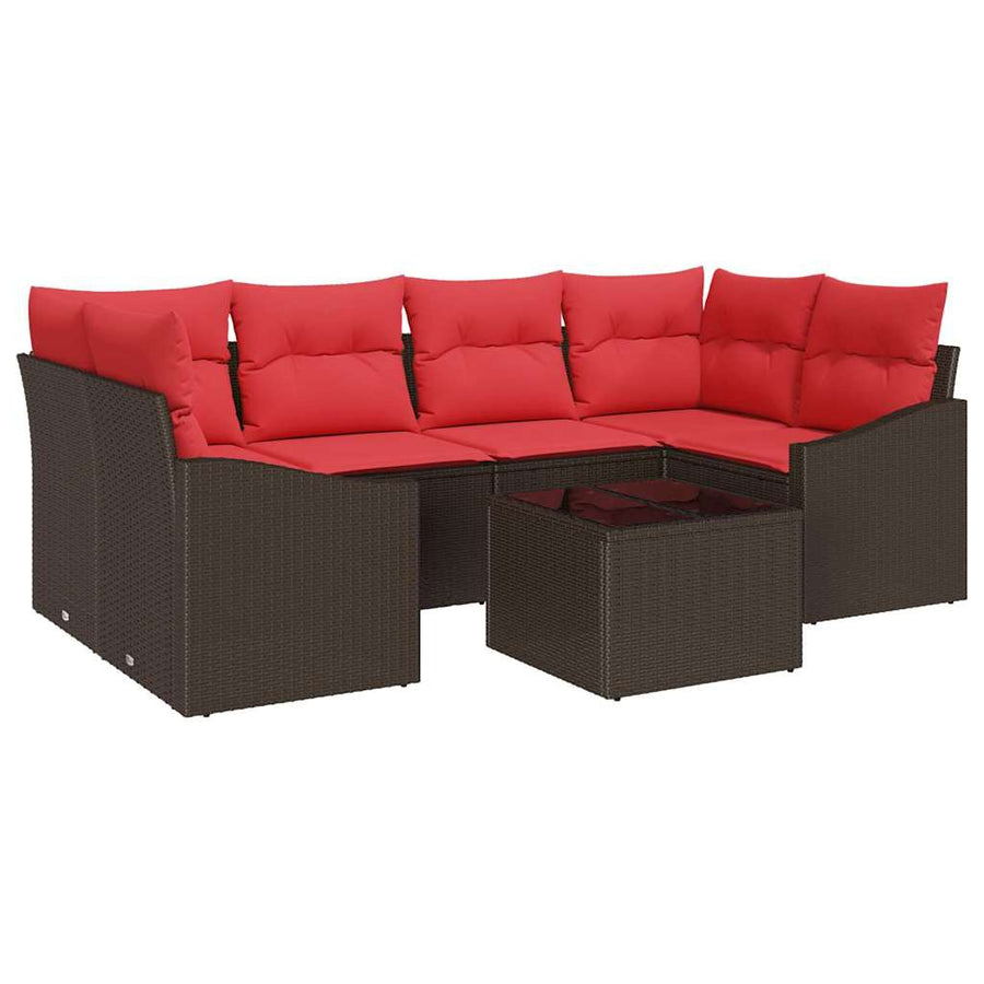 Bankstel 7 st 3-Aantal zitplaatsen Bruin en Rood poly rattan