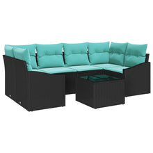Bankstel met kussen 7 pcs Zwart en Turquoise poly rattan