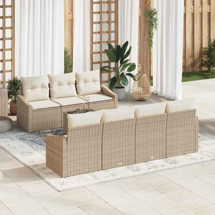 Bankstel met kussen met kussen 8 pcs Beige en Crème poly rattan