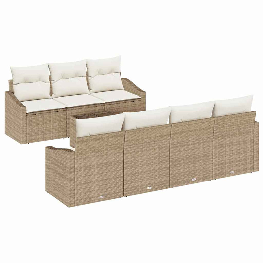 Bankstel met kussen met kussen 8 pcs Beige en Crème poly rattan