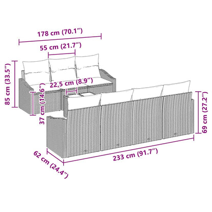 Bankstel met kussen met kussen 8 pcs Beige en Crème poly rattan