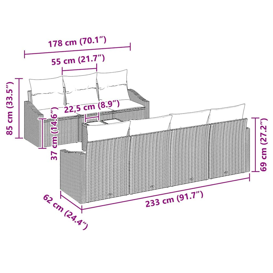Bankstel met kussen met kussen 8 pcs Beige en Crème poly rattan