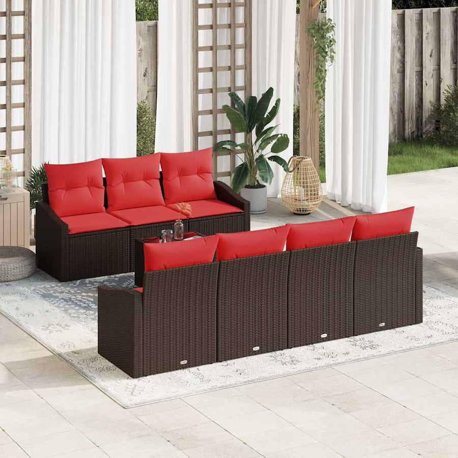 Bankstel 8 st 3-Aantal zitplaatsen Bruin en Rood poly rattan