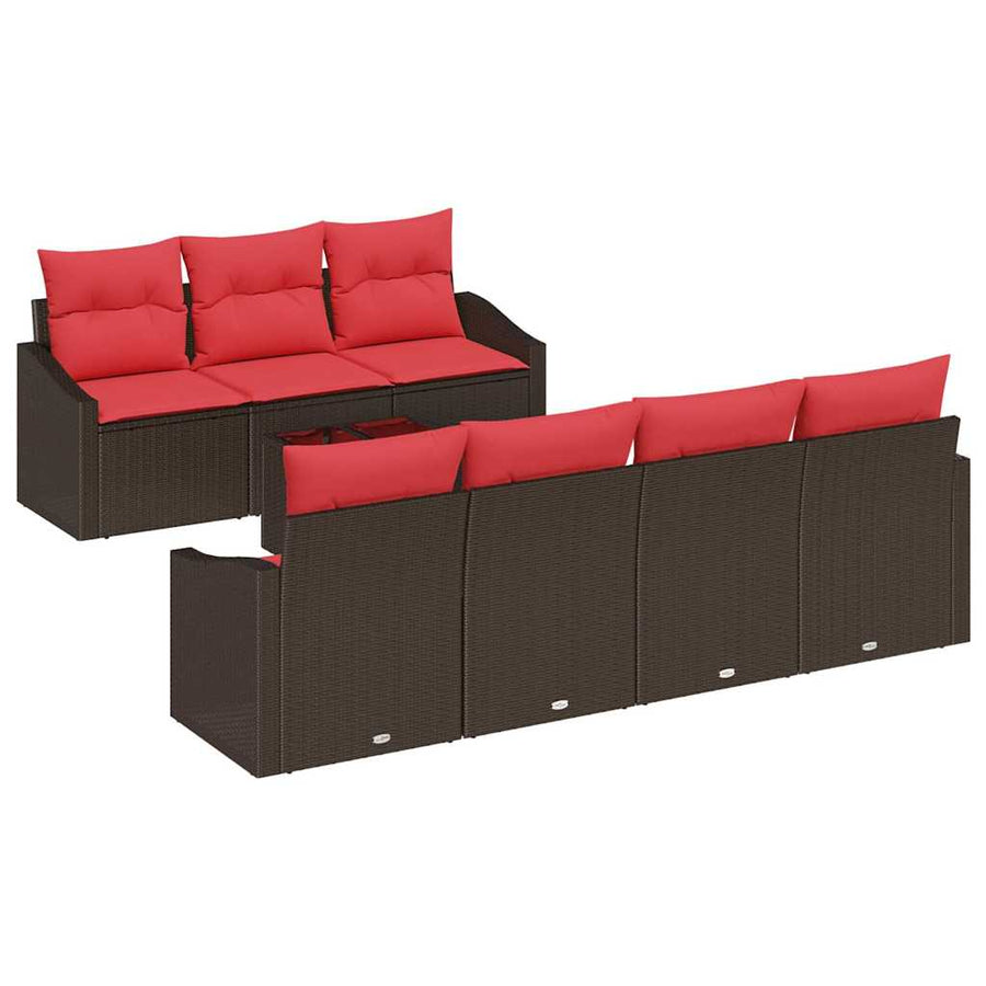 Bankstel 8 st 3-Aantal zitplaatsen Bruin en Rood poly rattan