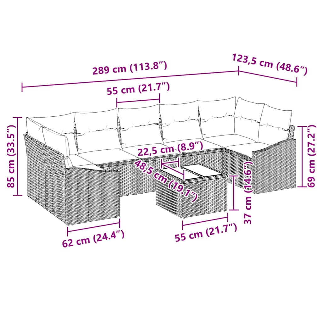 Bankstel met kussen Lichtgrijs 55 x 55 x 37 cm poly rattan