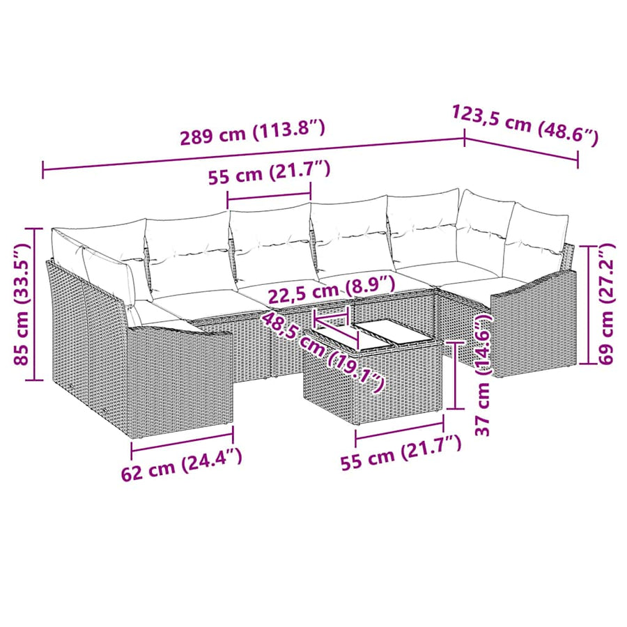 Bankstel met kussen Lichtgrijs 55 x 55 x 37 cm poly rattan
