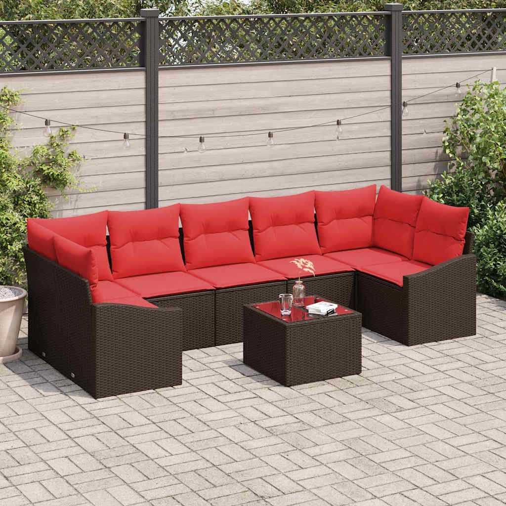 Bankstel 8 st 7-Aantal zitplaatsen Bruin en Rood poly rattan