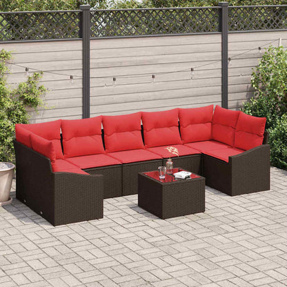 Bankstel 8 st 7-Aantal zitplaatsen Bruin en Rood poly rattan
