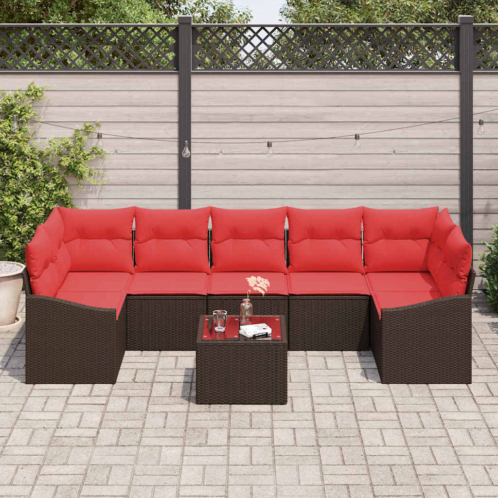 Bankstel 8 st 7-Aantal zitplaatsen Bruin en Rood poly rattan