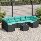 Bankstel 8-delig poly rattan zwart turquoise