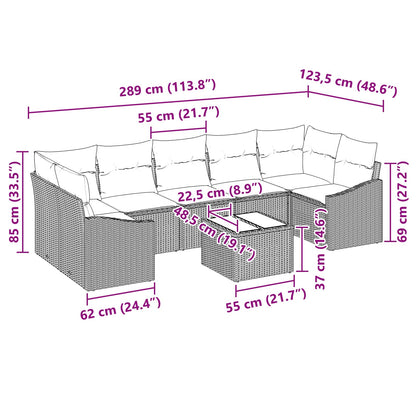 Bankstel met kussen 8 pcs Zwart en Turquoise poly rattan
