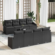 Loungebank set poly rattan zwart 9-delig