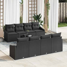 Bankstel met kussen met kussen 9 pcs Zwart poly rattan