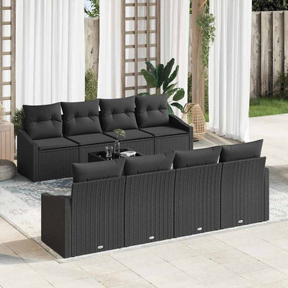 Bankstel met kussen met kussen 9 pcs Zwart poly rattan