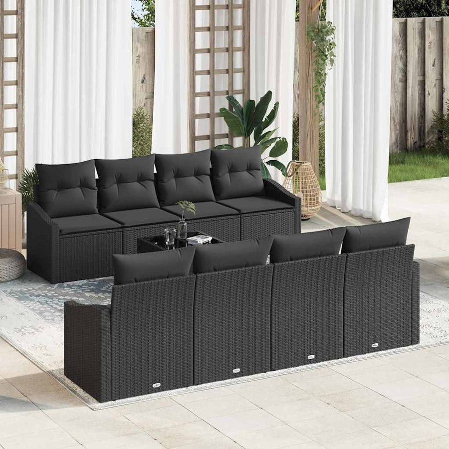 Bankstel met kussen met kussen 9 pcs Zwart poly rattan