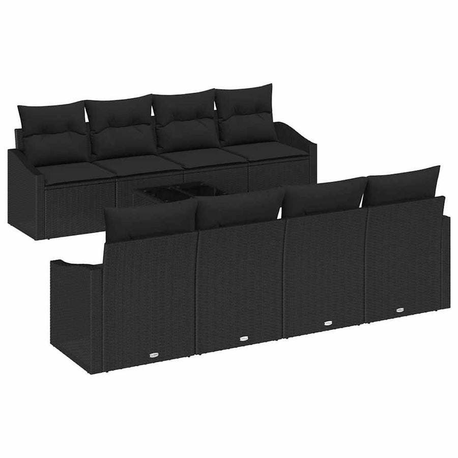 Bankstel met kussen met kussen 9 pcs Zwart poly rattan