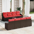 Bankstel poly rattan bruin rood 9-delig modulair